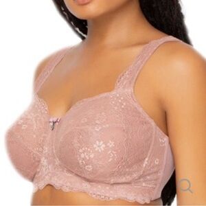 Curvy Couture Lace Wirefree Bralette Blushing Rose Style‎ 1320 Pink  42H/44